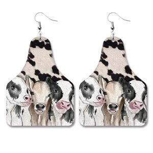 3For$20 Cow Friends White/Black Tag Retro Leather Earrings
